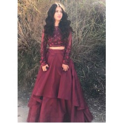 Auspicious crop top in Maroon color